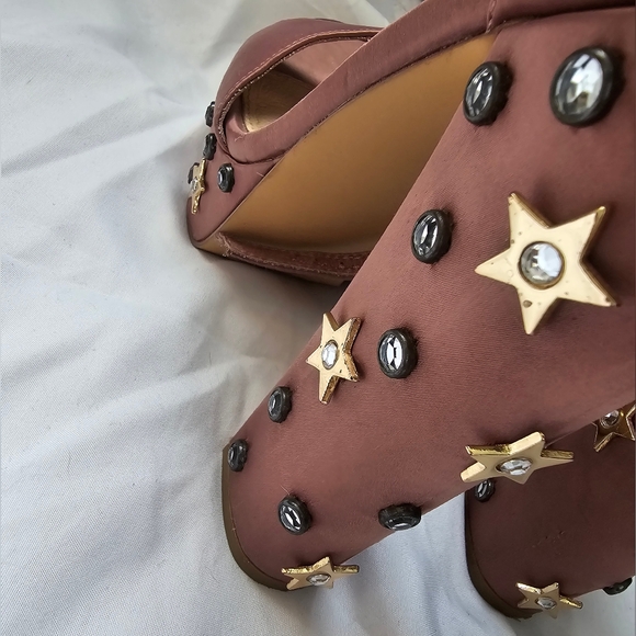 Steve Madden Glory Dusty Rose Satin Studded Platform Heels - Picture 3 of 6